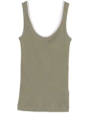 Brunello Cucinelli Ribbed Trim Top - Gray