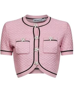 Self-Portrait Sequin-Embellished Floral-Button Blouse - Pink