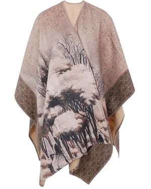 Pierre Louis Mascia Landscape-Print Wool Poncho - Brown