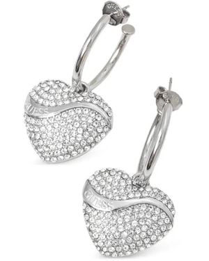 Guess Boucles D'Oreilles Serties De Cristaux À Pendentif Cœur - White