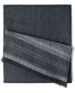 Brunello Cucinelli Embroidered-Detail Striped Linen Scarf - Gray