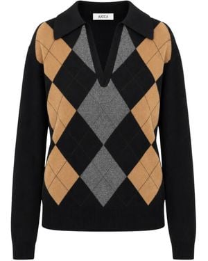 Jucca Argyle-Intarsia Collar Sweater - Black