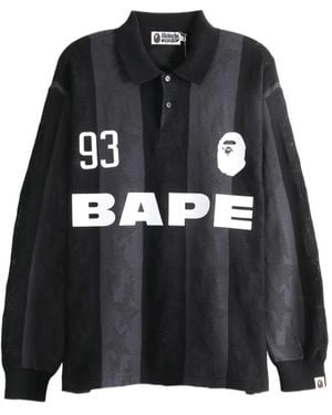 A Bathing Ape Logo-Print Vertical-Stripe Polo Shirt - Black