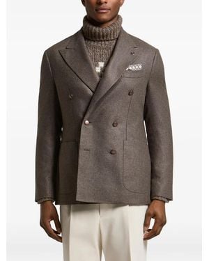Peserico Double-Breasted Peak-Lapel Blazer - Brown
