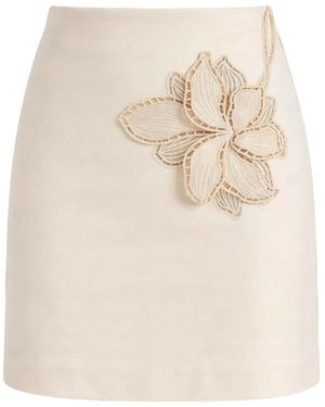Twinset Floral-Applique Skirt - Natural