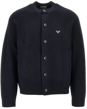 Emporio Armani Wool Zipped Cardigan - Blue
