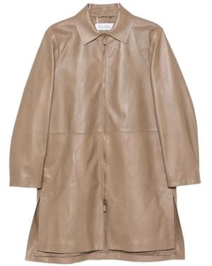 Max Mara Leather Zip-Up Coat - Natural