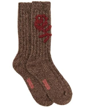 Essentiel Antwerp Klover Bead-Embellished Ribbed Socks - Brown