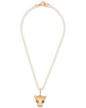 forte_forte Panther-Pendant Rope Necklace - White