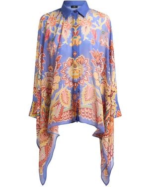 Etro Poncho-Hemd Mit Blumen-Print - Blau