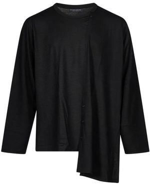 Yohji Yamamoto Asymmetric Button-Up Long-Sleeve T-Shirt - Black