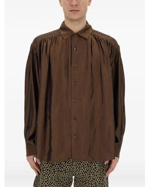 A.I.E. Gathered Buttoned Shirt - Brown
