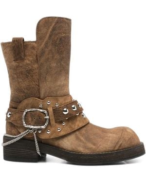 Ann Demeulemeester Studded Chain-Link Ankle Boots - Brown