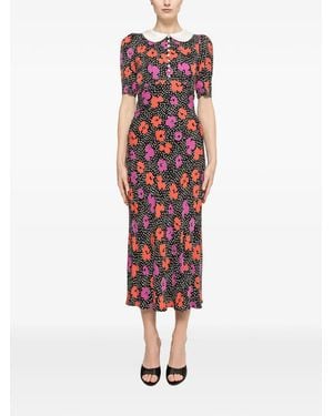 Nissa Floral-Print Midi Dress - Red