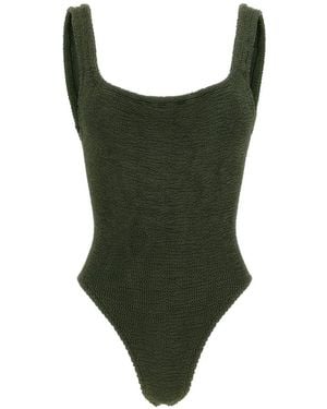 Hunza G Crinkle-Effect Square-Neck Swimsuit - Green