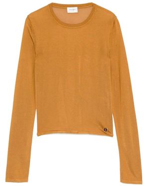 Saint Laurent Logo-Plaque Long-Sleeves T-Shirt - Orange