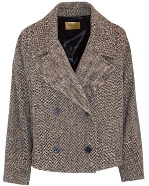 Momoní Herringbone Double-Breasted Jacket - Brown