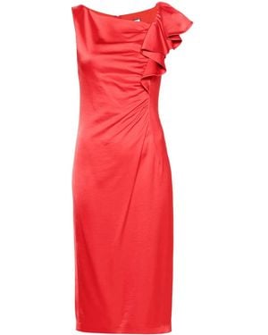 Nissa Draped-Detailing Satin Midi Dress - Red