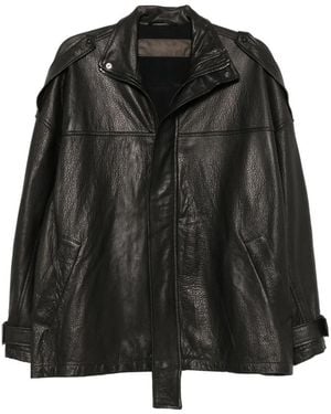 Giorgio Brato Buckled-Cuff Leather Coat - Black