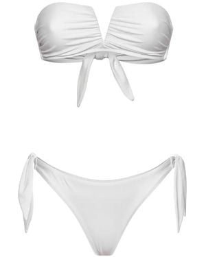 ME FUI Geraffter Bikini Mit Schnürung - Weiß