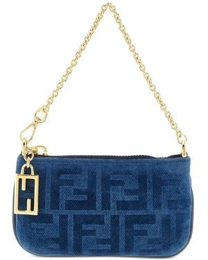 Fendi Ff Mini Denim Pouch - Blue