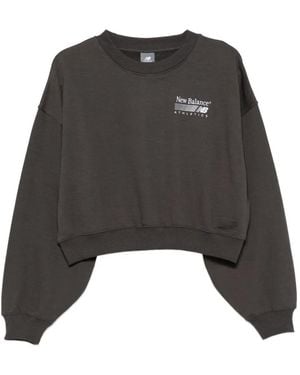 New Balance Trackside Logo-Emboridery Cropped Sweatshirt - Black