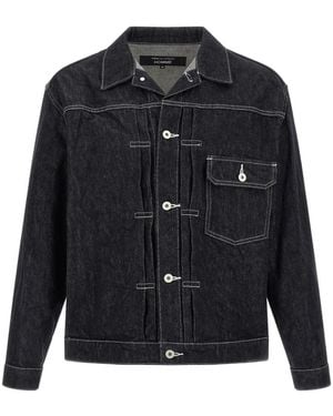 Comme des Garçons Pleated-Detail Denim Jacket - Black
