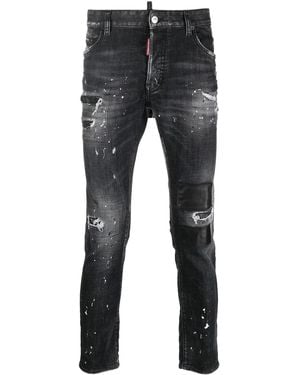 DSquared² Black Ripped Leather Wash Slim Jeans