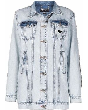 Philipp Plein Crystal-Cable Denim Jacket - Blue