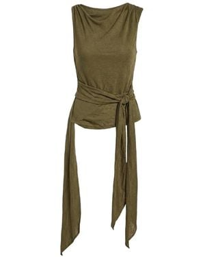 Ganni Marl Mesh Tie-Knot Tank Top - Green