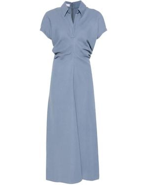 Brunello Cucinelli Gathered-Waist Midi Dress - Blue