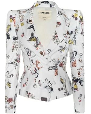 L'Agence Bethany Graphic-Print Structured Blazer - White