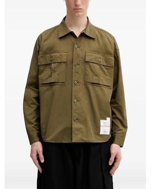 Neighborhood Logo-Patch Flap-Pocket Shirt - Green