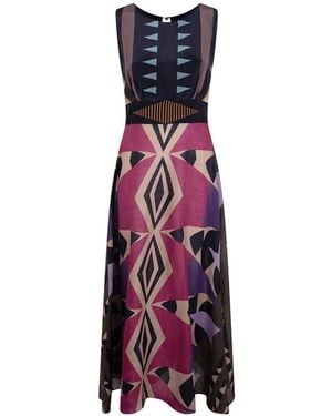 VOLANTIS Panther Geometric-Print Sleeveless Linen Dress - Purple