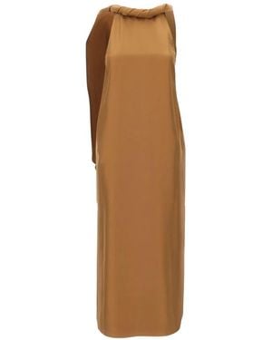 Loulou de Saison Susan Twisted-Collar Sleeveless Midi Dress - Natural