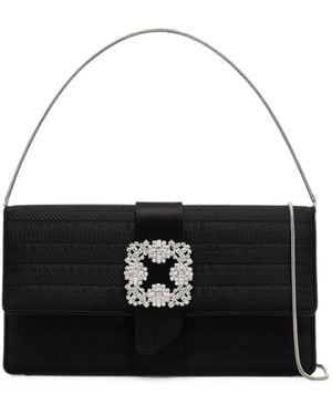 Manolo Blahnik Capri Crystal-Buckle Clutch Bag - Black