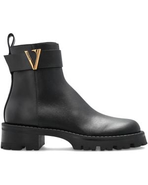 Versace V Leather Ankle Boots - Black