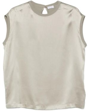 Brunello Cucinelli Monili Satin Top - Natural