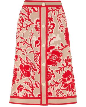 Temperley London Francis Floral-Pattern Buttoned Knit Midi Skirt - Red