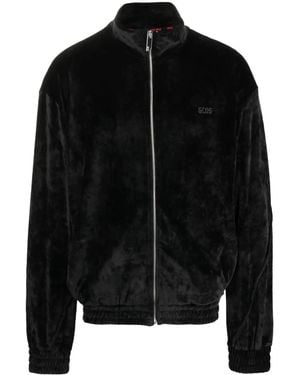 Gcds Logo-Embroidered Velvet Bomber Jacket - Black