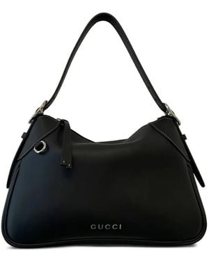 Gucci Bolso de hombro GG Emblem mediano de piel con hebilla - Negro