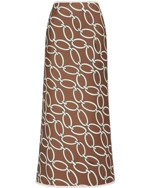 Valentino Garavani Chain-Link Print Virgin Wool Skirt - Brown