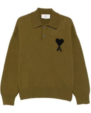 Ami Paris Ami De Coeur Wool Polo Shirt - Green