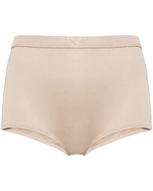 Prada Triangle-Enamel Mini Shorts - Natural