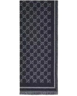 Gucci Lamé Gg Print Fringe Scarf - Blau
