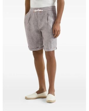 Brunello Cucinelli Linen And Hemp Diagonal Bermuda Shorts With Drawstring And Double Pleats - Grey