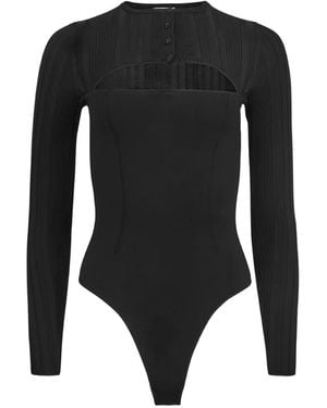Fleur du Mal Ribbed Button Bodysuit - Black