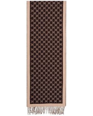 Gucci Monogram Fringed Scarf - Brown
