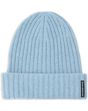 Alexander Wang Logo-patch Ribbed Beanie Hat - Blue