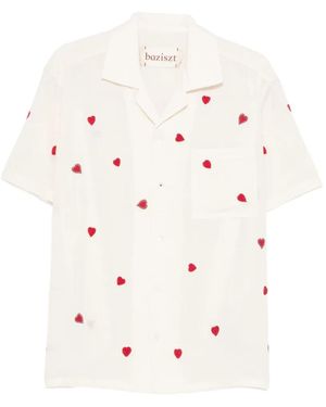 BAZISZT Heart-Motif Short-Sleeve Shirt - White